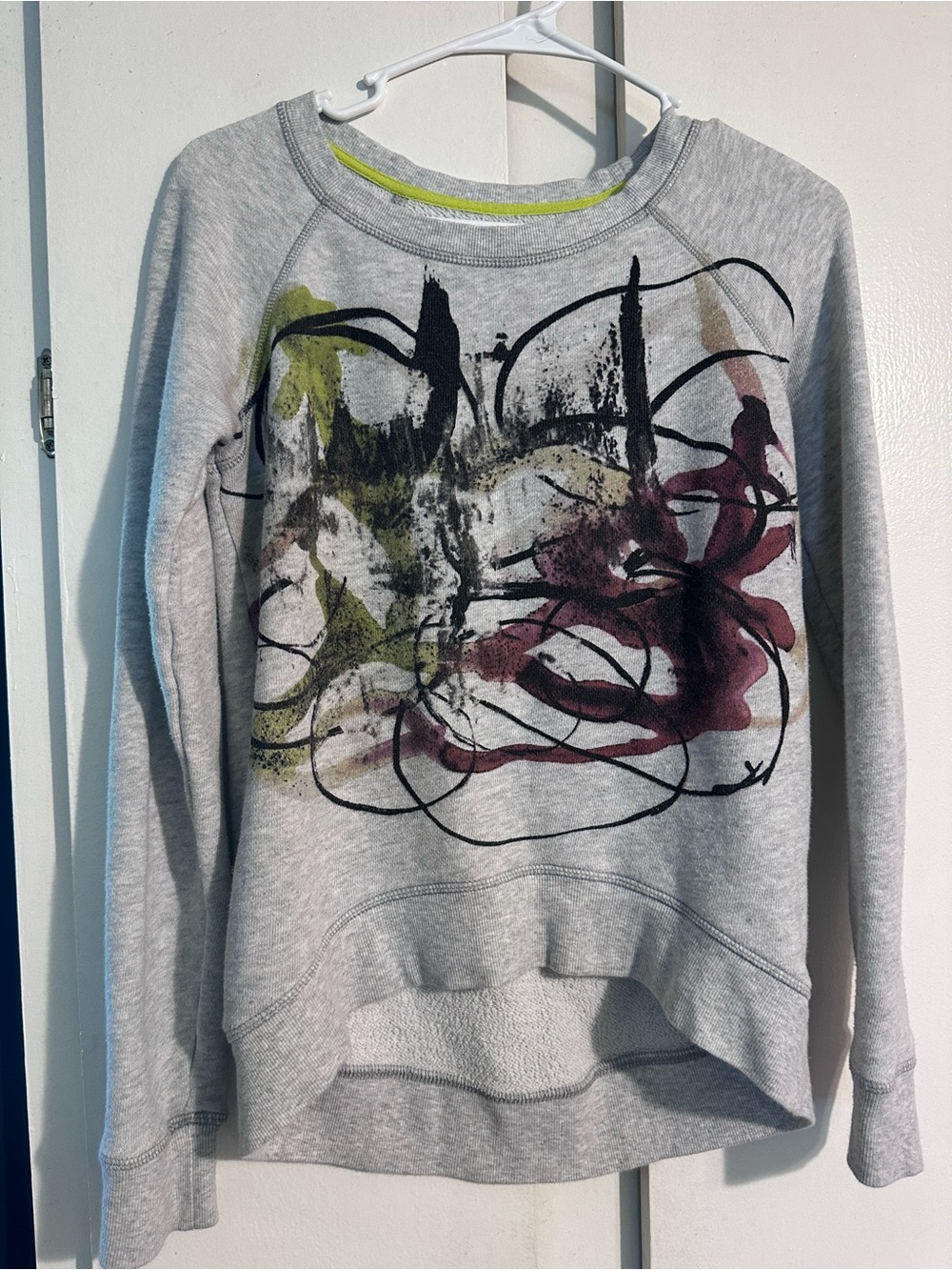 Proenza Schouler Light Gray Crewneck Sweatshirt with Abstract Multicolor Print